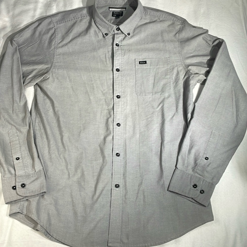 RVCA Mens “That'll Do” Slim Grey Oxford Shirt Size Large